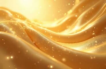 Poster - Abstract golden background with flowing lines, light sparkles. Shiny bright swirl curve liquid metallic elegant luxury modern design graphic digital art concept. Shimmer sparkle glamour festive