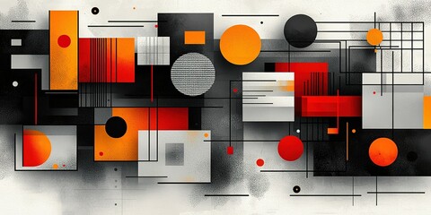 Poster - Bold geometric abstract art featuring red, orange, black, and grey shapes and lines in a dynamic composition