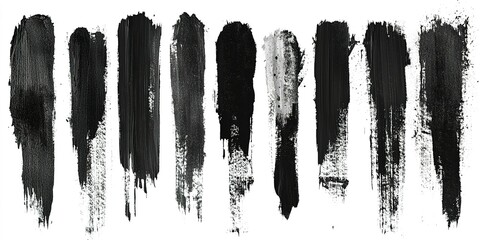 Poster - Black paint strokes on canvas create an abstract arrangement of texture and depth in a contemporary art style