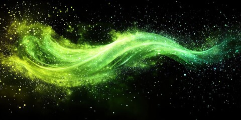 Fototapete - Swirling green cosmic energy flows against a dark background in a stunning display of vibrant colors and motion