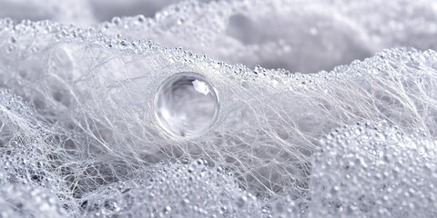 Poster - Close-up of soap bubbles with crystal clear water drops creating a delicate texture in a bright setting