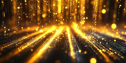 Poster - Sparkling golden lights illuminate a dark background creating a mesmerizing display of beauty and elegance