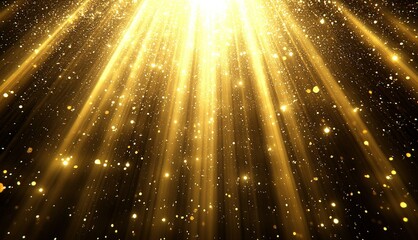 Poster - Bright golden rays shine through a dark space, creating a captivating and magical atmosphere filled with shimmering particles