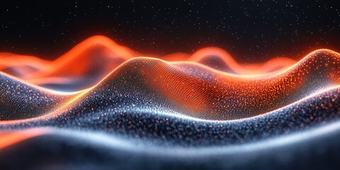 Fototapete - Abstract waves of light create a mesmerizing display of color and movement in a dark space environment