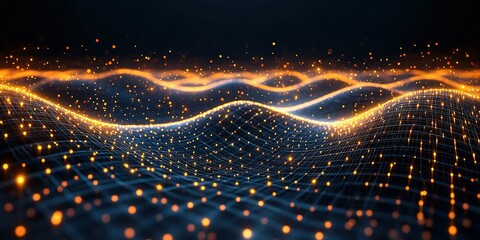 Poster - Colorful abstract digital waves with glowing lights creating a mesmerizing visual effect in the dark