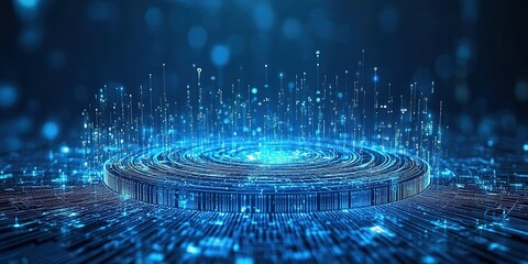 Fototapete - Digital visualization of abstract data patterns with light particles in a futuristic setting