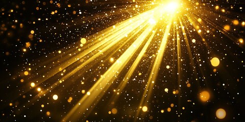 Poster - Golden light beams illuminate a dark space filled with shimmering particles and vibrant energy