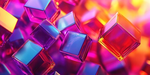 Poster - Colorful geometric shapes reflecting light create an abstract design in a vibrant environment