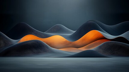 Poster - Abstract landscape with dark and orange, flowing forms