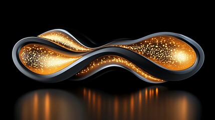 Poster - Abstract Black and Gold Wavy Shape with Glittering Lights on Black
