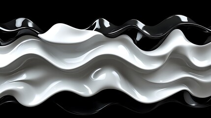 Poster - Abstract Black and White Waves Background with Smooth Glossy Surfaces