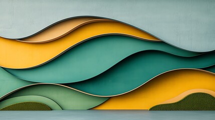 Poster - Abstract, layered, colorful wall design with wavy shapes