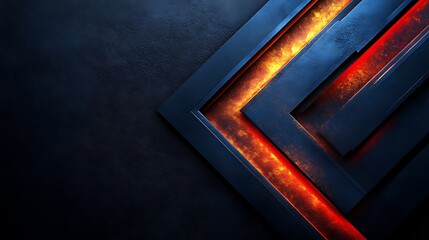 Poster - Abstract Geometric Dark Background with Metallic Shapes and Fiery Highlights