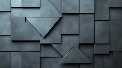Poster - Abstract Geometric Pattern with Dark Gray Squares and Triangles