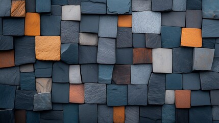 Poster - Abstract textured wall of square blocks in various muted colors