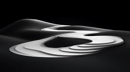 Poster - Abstract Winding White Path on Black Landscape Surface Illustration