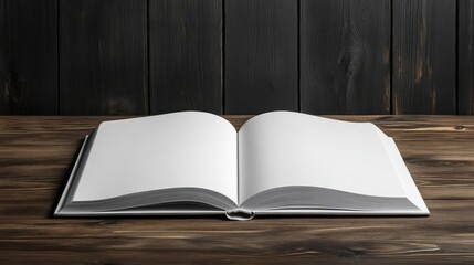 Poster - Blank White Book on Wooden Surface Invites Creativity in a Serene Setting Generative AI