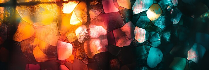 Poster - A colorful mosaic of glass pieces with a blue background.