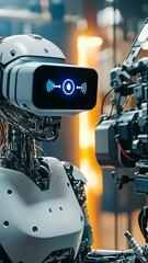 Poster - Robot engages with virtual reality camera during a technology demonstration