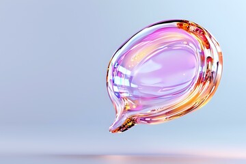 Poster - Translucent pink and orange glass speech bubble floating on light background, modern communication concept with glossy reflective surface and soft shadows.