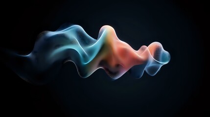 Poster - Ethereal smoke waves in coral and blue tones floating against dark background create abstract flowing pattern for modern design projects.