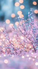 Aufkleber - Christmas lights creating a magical bokeh effect on snowy winter branches, perfect for winter holidays projects