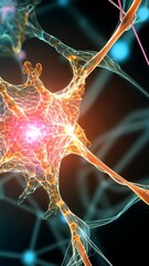 Poster - Intricate network of neurons illuminated in vibrant colors showcasing synaptic connections
