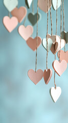 Aufkleber - Wooden heart ornaments suspended from ceiling, generating romantic ambiance for Valentine's Day or wedding celebration