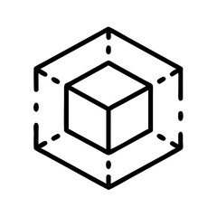 Poster - a black and white line drawing of a cube inside a larger cube, representing three-dimensional space, vector illustration