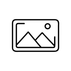 Poster - picture placeholder with mountains and a sun icon inside. A simple line art illustration of the image vector icon illustration