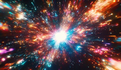 Wall Mural - vibrant cosmic explosion; bright, colorful energy bursts from central light