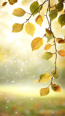 Poster - Beautiful autumn leaves dangling from a branch, enveloping the scene in a serene, magical atmosphere filled with vibrant colors