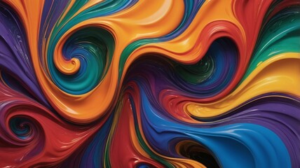 Leinwandbilder - An abstract, vibrant background featuring dynamic fluid paint swirls in vivid rainbow colors — deep red, bright orange, golden yellow, emerald green, electric blue, indigo, and violet.
