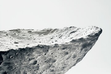 a grayscale image depicts a cratered asteroid or moon fragment, possibly a fragment of a larger cele