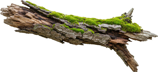Detailed close up of mossy tree branch isolated transparent background perfect for nature designs and textures