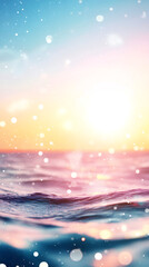 Aufkleber - Soft pastel ocean waters glowing with sunset light, casting romantic bokeh across tranquil evening seascape