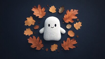 Poster - Cute ghost surrounded by autumn leaves