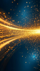 Poster - Abstract background with golden particles flowing on a dark blue background, creating a sense of movement and energy