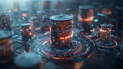Poster - Data storage, futuristic technology, digital cylinder