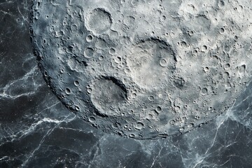 Wall Mural - close-up view of the moon's cratered surface, showing its texture and geological features.