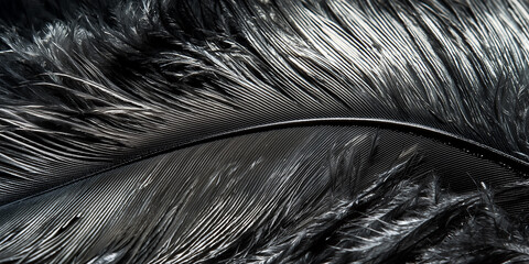 Wall Mural - Black and white feather texture with iridescence and delicate barbs for nature-inspired designs