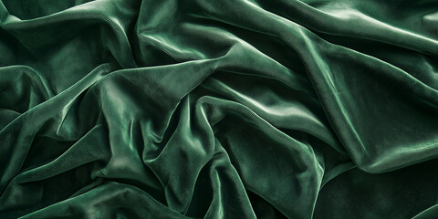 Wall Mural - Soft velvet fabric texture in emerald green with folds and sheen for luxury design