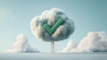 Poster - Fluffy cloud with a checkmark, symbolizing successful online verification