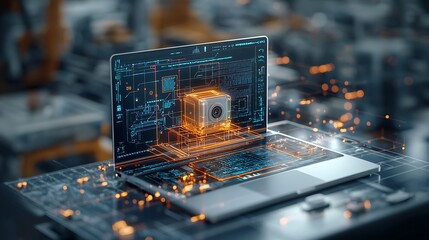 Aufkleber - Futuristic laptop displaying digital design of a device