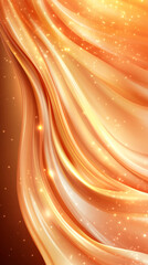 Poster - Golden fabric gracefully rippling, sparkling particles dancing, creating ethereal luminous texture