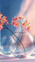 Poster - Elegant floral arrangement in glass vases on soft pastel background