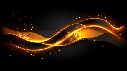 Poster - Golden Flowing Light Abstract Background with Particles and Dotted Texture