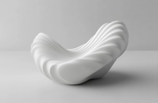Abstract White Modern Chair, Minimalist Design, Studio Setting, 3D Render, Stock Photo