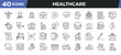 © Abbasy  Kautsar - Healthcare icons set. Web line icons collection related medical, treatment, emergency, pharmacy. Editable stroke. Perfect pixel vector illustration isolated on white background.