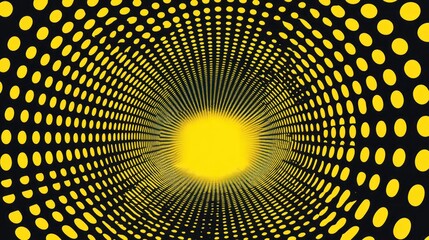 Poster - Abstract yellow and black swirling tunnel of dots.